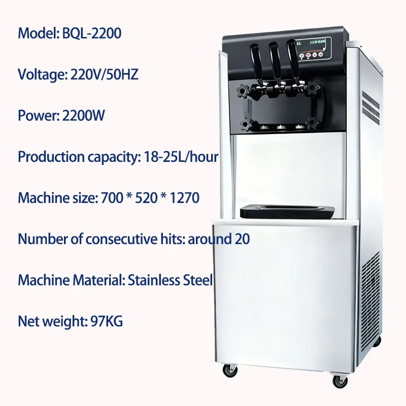 Commercial Soft Serve Ice Cream Machine 3 Flavors Milk ISO CE Certified Easy Operate Extended Evaporator Restaurant Factory