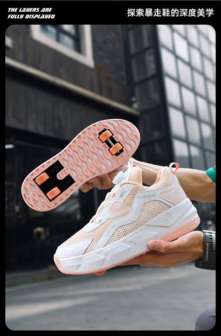 Students heelloo shoes four-wheel children's wheel skates men and women automatic version shoes with wheels in stock wholesale