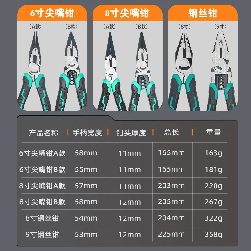 Multifunctional wire stripping pliers pointed mouth miter pliers 8 inch vice electrical wire stripping pliers eccentric labor-saving and durable