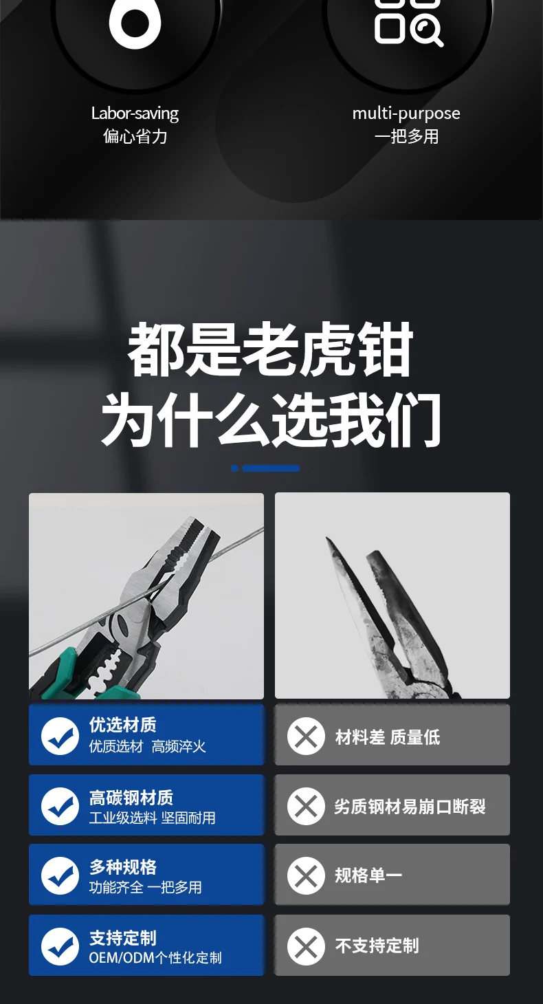 Multifunctional wire stripping pliers pointed mouth miter pliers 8 inch vice electrical wire stripping pliers eccentric labor-saving and durable
