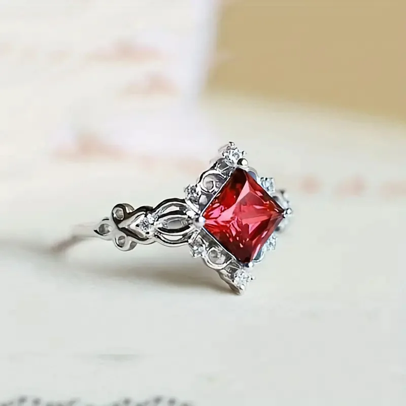 Geometric Princess Cut Ring Prong Set Women's Elegant Fashion Jewelry