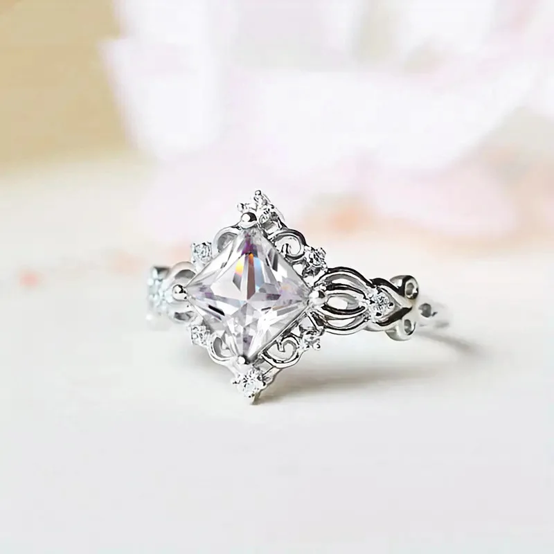 Geometric Princess Cut Ring Prong Set Women's Elegant Fashion Jewelry