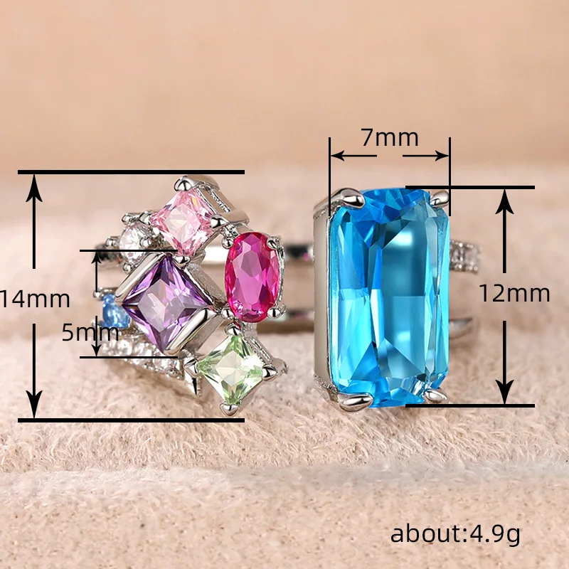 Q466 Women's Cocktail Ring Natural Aquamarine Emerald Cut Prong Setting Wedding Engagement Fashion Geometric Design
