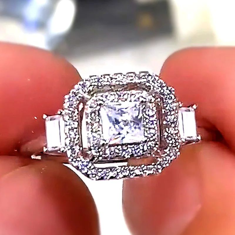 Women's Engagement Diamond Rings Radiant Cut with Certificate Vintage Style