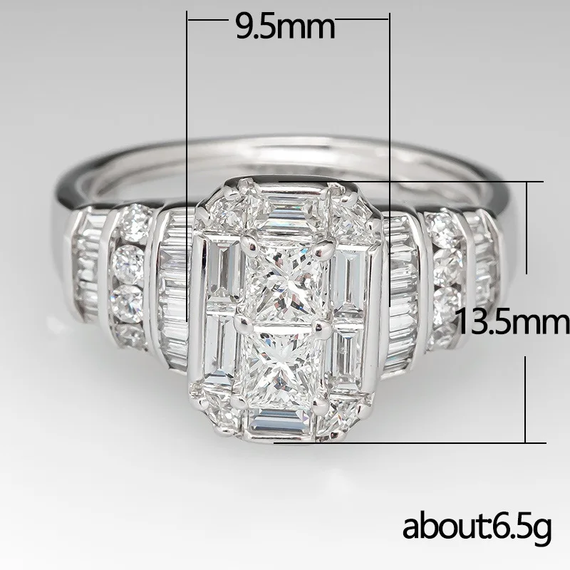 Rectangular Step Cut Womens Ring with Baguette Side Stones Elegant Fashion Jewelry