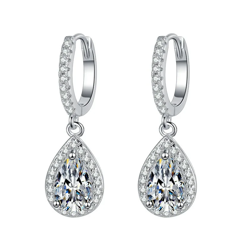 White Gold Pear Cut Zircon Drop Earrings Rhodium Plated Women's Wedding Classic Fashion Jewelry
