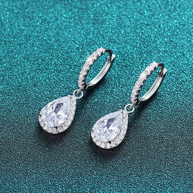 White Gold Pear Cut Zircon Drop Earrings Rhodium Plated Women's Wedding Classic Fashion Jewelry