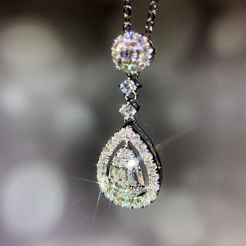 Pear Cut Diamond Pendant Necklace Women Elegant Luxury Side Stone Wedding Style Certified Fashion Jewelry