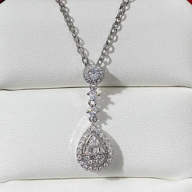 Pear Cut Diamond Pendant Necklace Women Elegant Luxury Side Stone Wedding Style Certified Fashion Jewelry