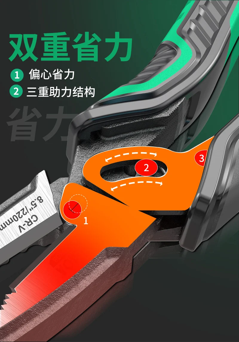 Industrial-Grade Eccentric Labor-Saving Wire Cutters Multi-Axis Electrician Pliers 8.5inch Professional Hand Pliers Side-Cutting Pliers
