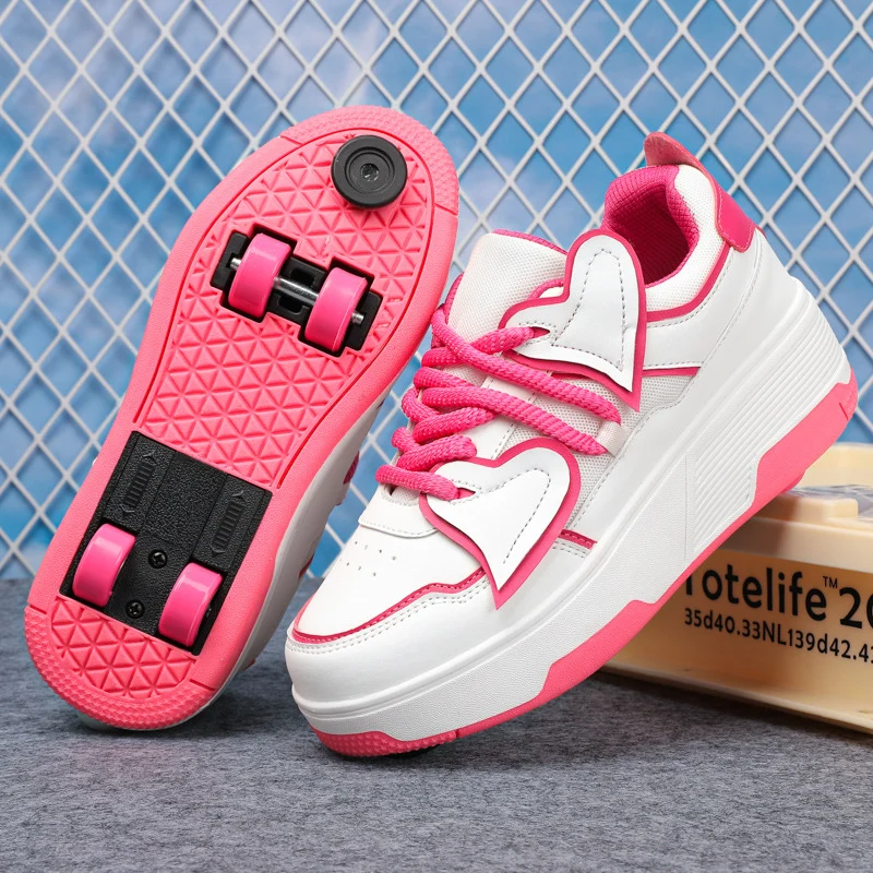Girls' Roller Shoes Autumn and Winter New Model Children's Four-Wheel Automatic Sliding Skates for Older Kids Sports Roller Shoes