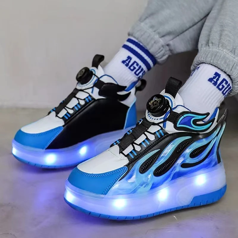 Children's Heelys Shoes, Retractable and Lighted, Boys' Flying Shoes with Wheels, Primary School Students' Roller Skate Shoes