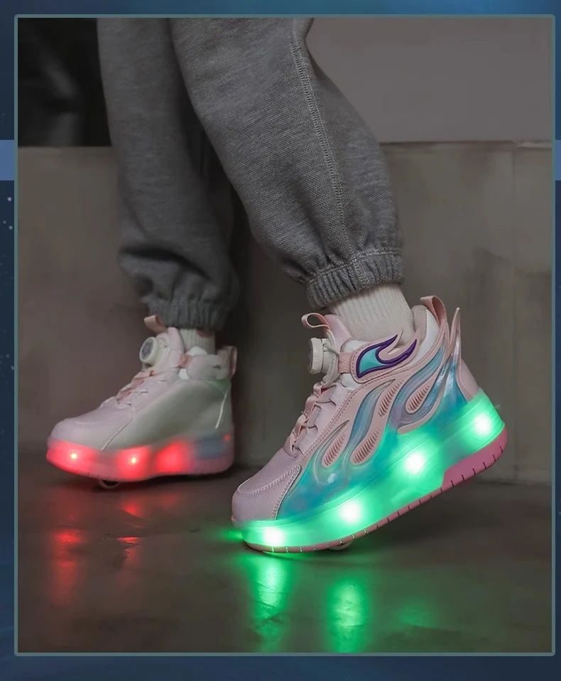 Children's Heelys Shoes, Retractable and Lighted, Boys' Flying Shoes with Wheels, Primary School Students' Roller Skate Shoes