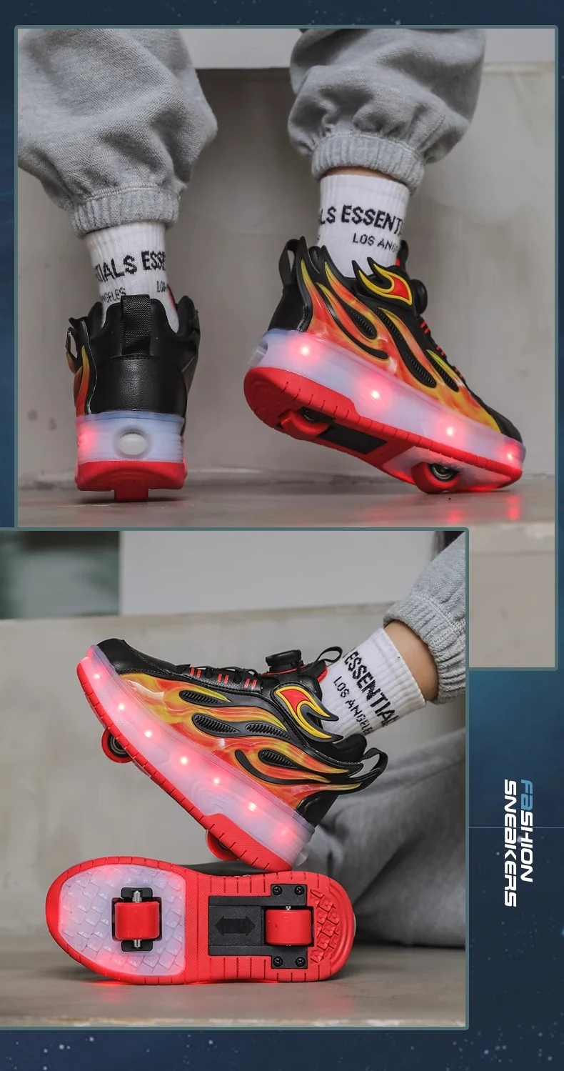 Children's Heelys Shoes, Retractable and Lighted, Boys' Flying Shoes with Wheels, Primary School Students' Roller Skate Shoes