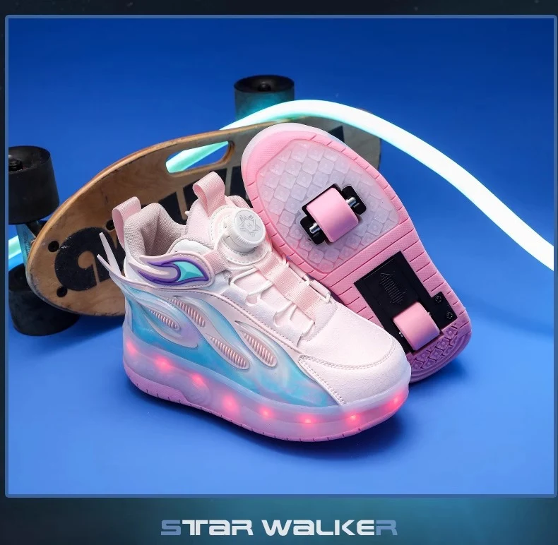 Children's Heelys Shoes, Retractable and Lighted, Boys' Flying Shoes with Wheels, Primary School Students' Roller Skate Shoes