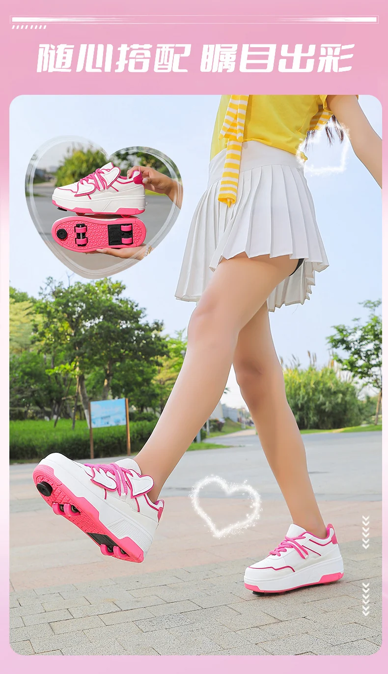 Teenagers Roller Skating Shoes for Girls and Students with Brake Button Pulley Sports Shoes That Can Walk and Glide