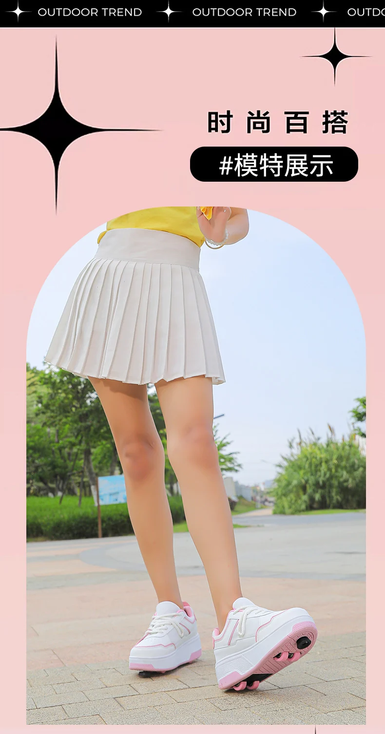 Teenagers Roller Skating Shoes for Girls and Students with Brake Button Pulley Sports Shoes That Can Walk and Glide