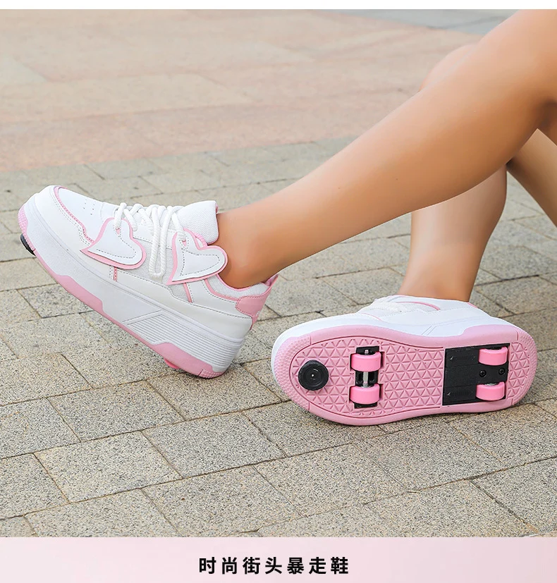 Teenagers Roller Skating Shoes for Girls and Students with Brake Button Pulley Sports Shoes That Can Walk and Glide