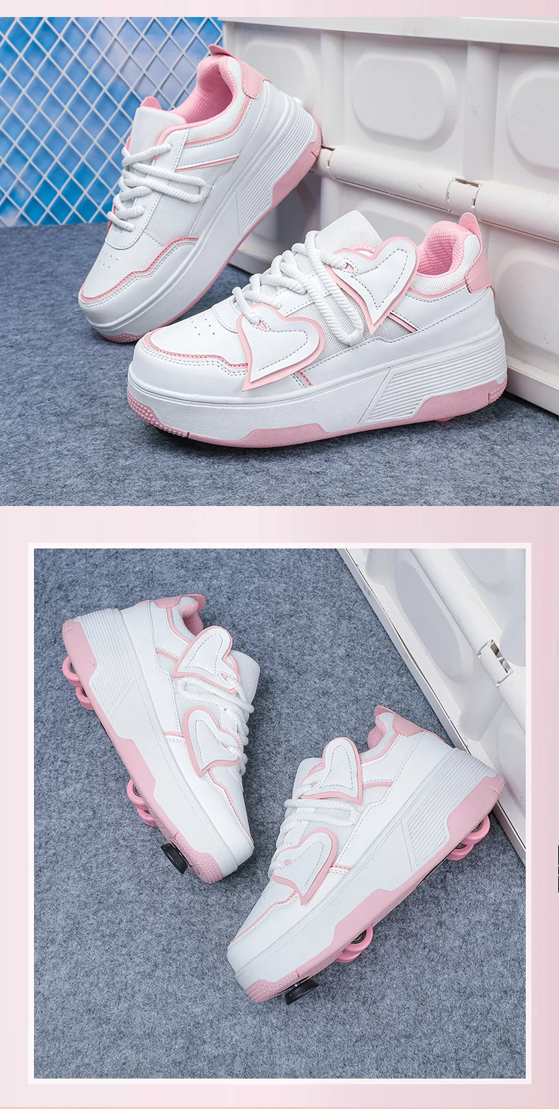 Teenagers Roller Skating Shoes for Girls and Students with Brake Button Pulley Sports Shoes That Can Walk and Glide