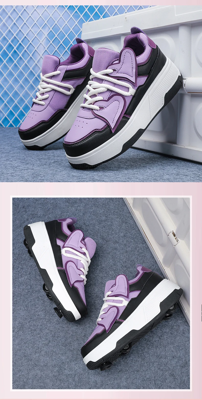 Teenagers Roller Skating Shoes for Girls and Students with Brake Button Pulley Sports Shoes That Can Walk and Glide