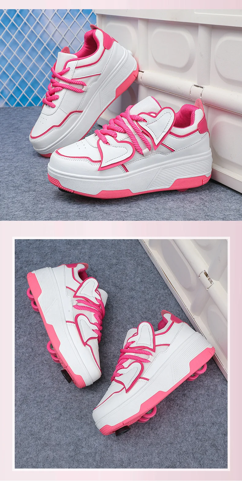 Teenagers Roller Skating Shoes for Girls and Students with Brake Button Pulley Sports Shoes That Can Walk and Glide