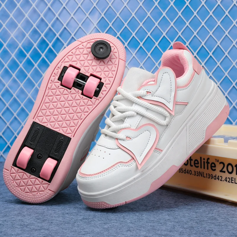 Teenagers Roller Skating Shoes for Girls and Students with Brake Button Pulley Sports Shoes That Can Walk and Glide