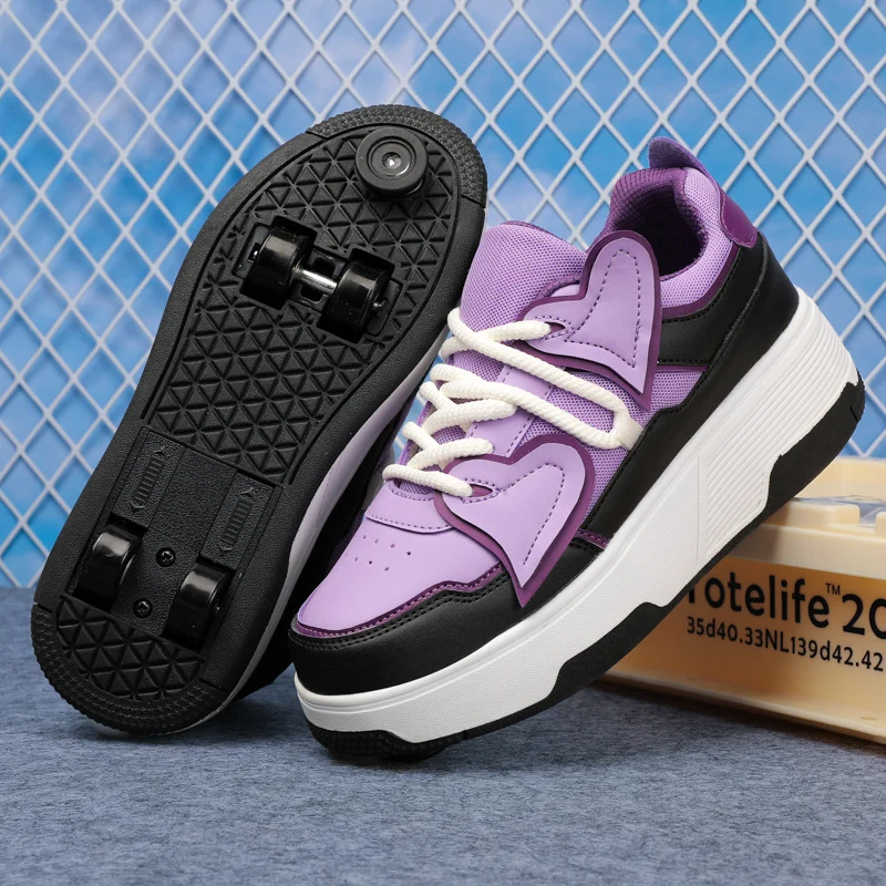 Teenagers Roller Skating Shoes for Girls and Students with Brake Button Pulley Sports Shoes That Can Walk and Glide