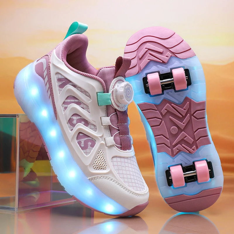 Cross-Border Children's Four-Wheel Roller Shoes, Boys' Light-Up Shoes, Detachable Girls' Student Sports Shoes, Children's Roller Skating Shoes
