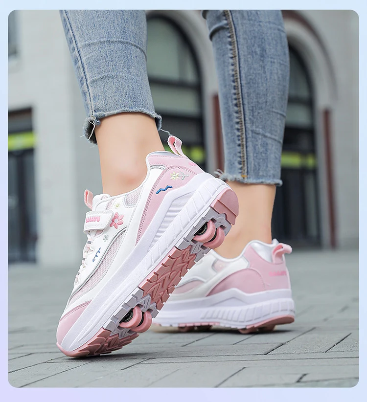 Girls' Heelys Sneakers 2025 Mesh Children's Shoes for Older Kids Roller Skates Girls' Four-Wheel Skates