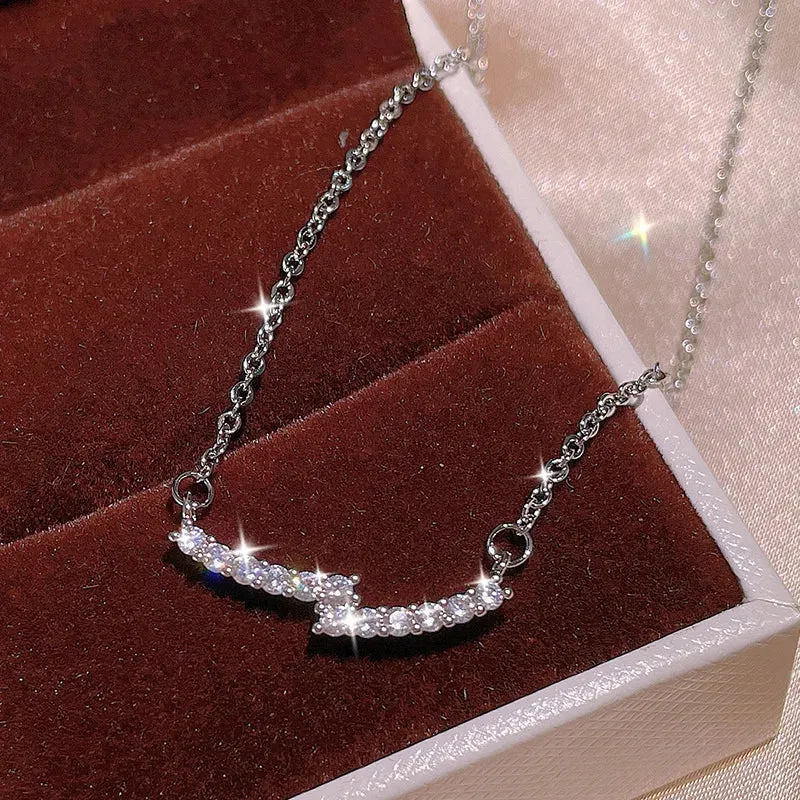White Gold Plated Pendant Necklace With White Diamonds Channel Setting Box Chain Luxury Women's Everyday Wear Jewelry