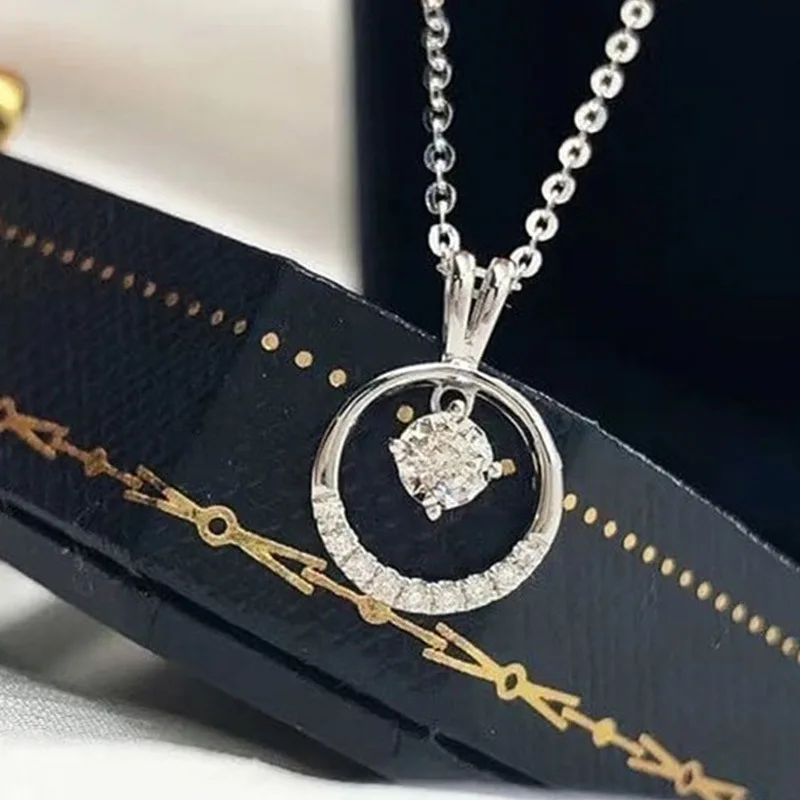 White Gold Diamond Necklace Round Brilliant Cut G Color Lab Grown Diamond Women's Classic Engagement Jewelry