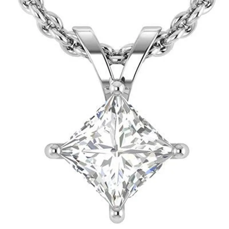 Princess Cut Diamond Pendant Necklace In White Gold D Color For Women Engagement Classic Style