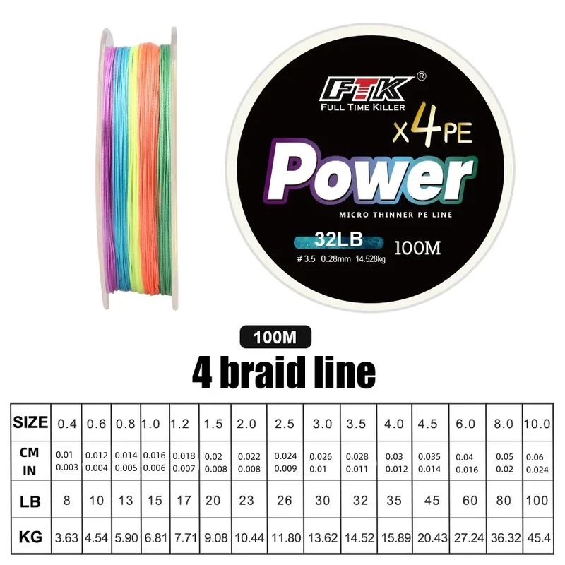 FTK 100m 4X Braided PE Fishing Wire Super Abrasion Resistance Floating Line for Stream Lake River Fishing