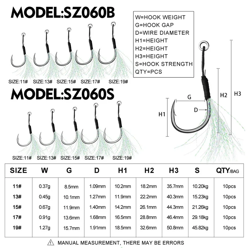 10pcs Fishing Assist Hooks 11#-19# Jigging Assist Hooks Single Fishing Assist Hooks with Bucktail with Feather