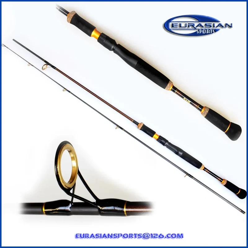 2.10m 10-30g MH Fast Action Carbon Spinning or Casting Fishing Rod Ceramics Gold Ring Guide Handle with Hard EVA+ruber Cork
