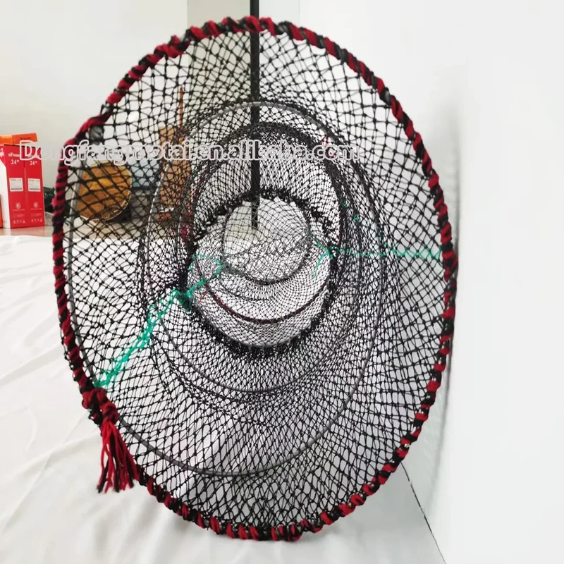 Factory Wholesale Black PE Net Foldable Crab Pot Shrimp Trap with Double Knot Agricultural Tools Fishing Cage Nylon Material