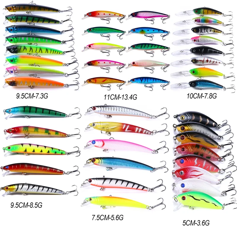 45pcs 30 Pieces Artificial Fishing Bait Sequins Hard Plastic Crankbait Pencil Popper Minnow Fishing Lure Combo