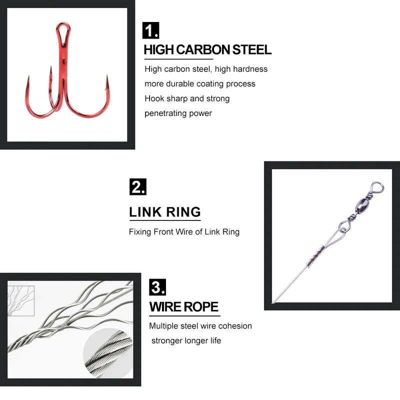 FTK Steel Fishing Line Accessory Tools with Anti-Bite Feature Wire Leader Treble Hooks Lead Core Leash for River Fishing