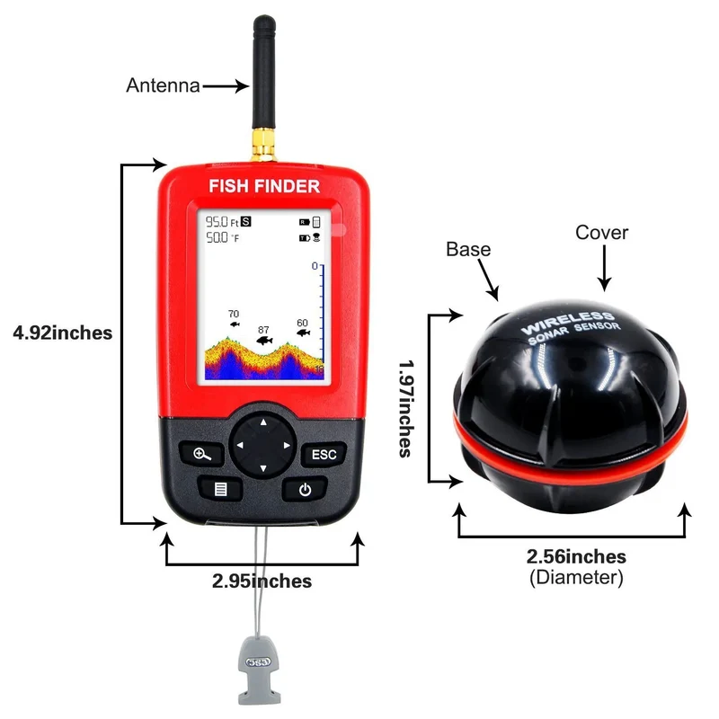 Wireless Sonar Underwater Visual HD Fishing Finder Detector Ultrasonic Fish Finder LCD Display 100m Width and 40m Depth