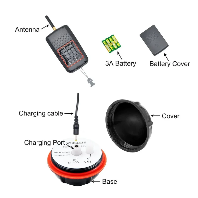 Wireless Sonar Underwater Visual HD Fishing Finder Detector Ultrasonic Fish Finder LCD Display 100m Width and 40m Depth