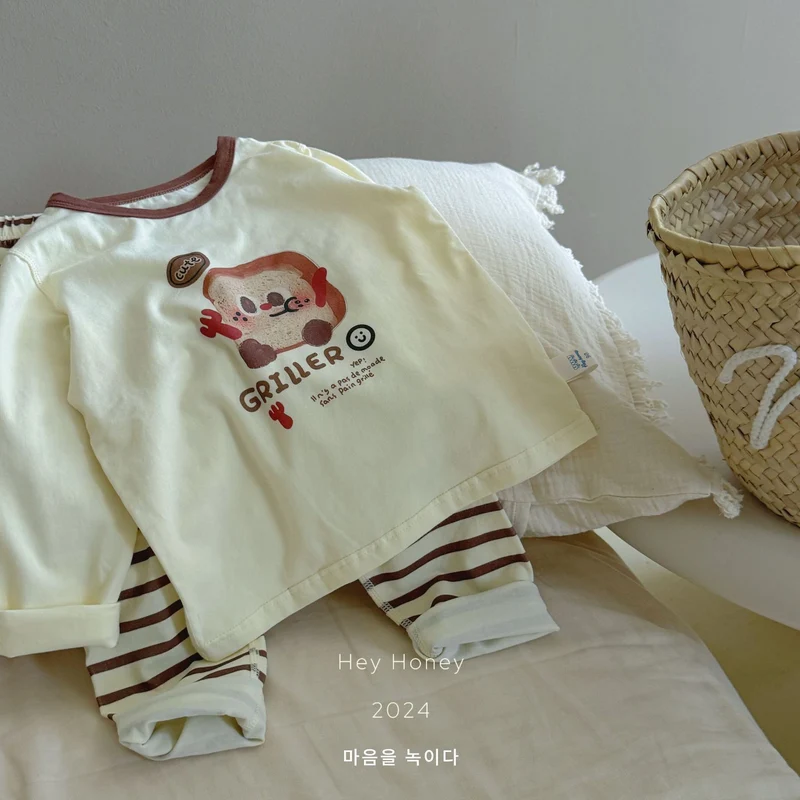 Spot Large and Small Roll Heyhoney24 Lycra Cotton Boys and Girls Autumn Clothes Intimates Printed Home Clothes Pajamas Two-Piece Set