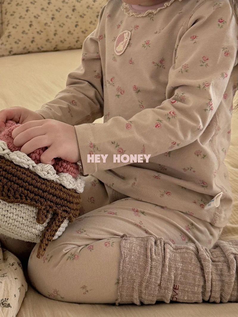 Spot Large and Small Roll Heyhoney24 Lycra Cotton Boys and Girls Autumn Clothes Intimates Printed Home Clothes Pajamas Two-Piece Set