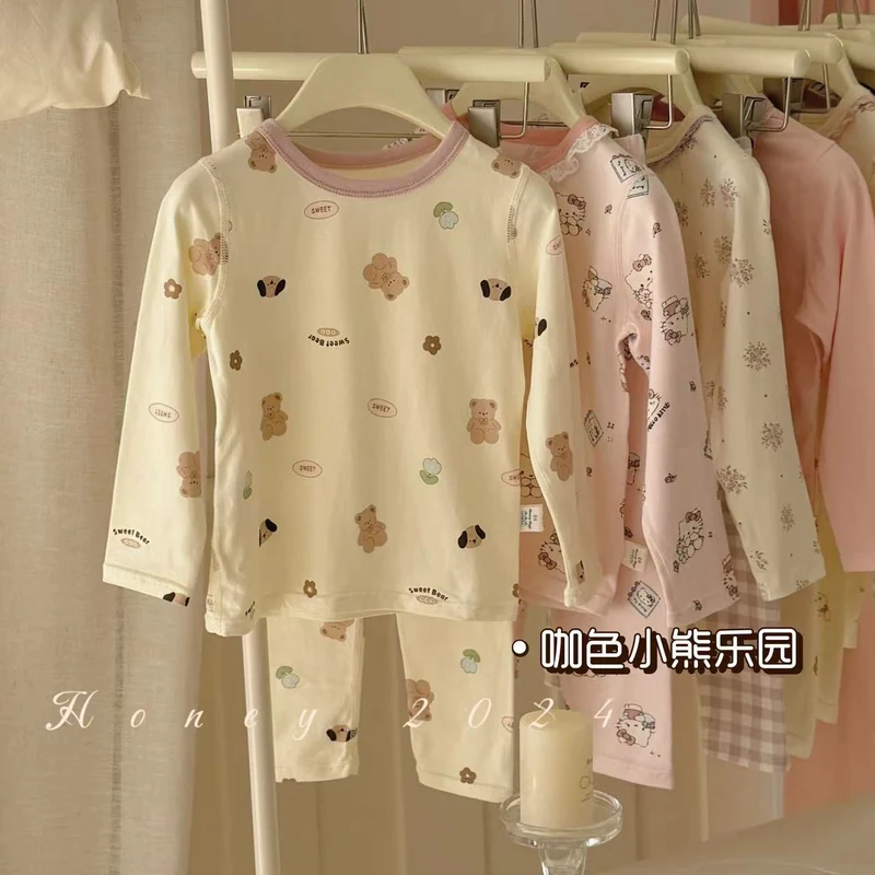Spot Large and Small Roll Heyhoney24 Lycra Cotton Boys and Girls Autumn Clothes Intimates Printed Home Clothes Pajamas Two-Piece Set