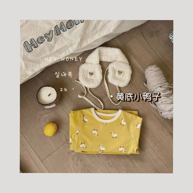 Spot Large and Small Roll Heyhoney24 Lycra Cotton Boys and Girls Autumn Clothes Intimates Printed Home Clothes Pajamas Two-Piece Set