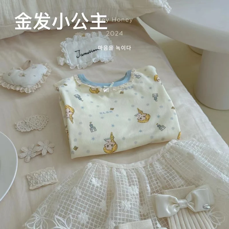 Spot Large and Small Roll Heyhoney24 Lycra Cotton Boys and Girls Autumn Clothes Intimates Printed Home Clothes Pajamas Two-Piece Set