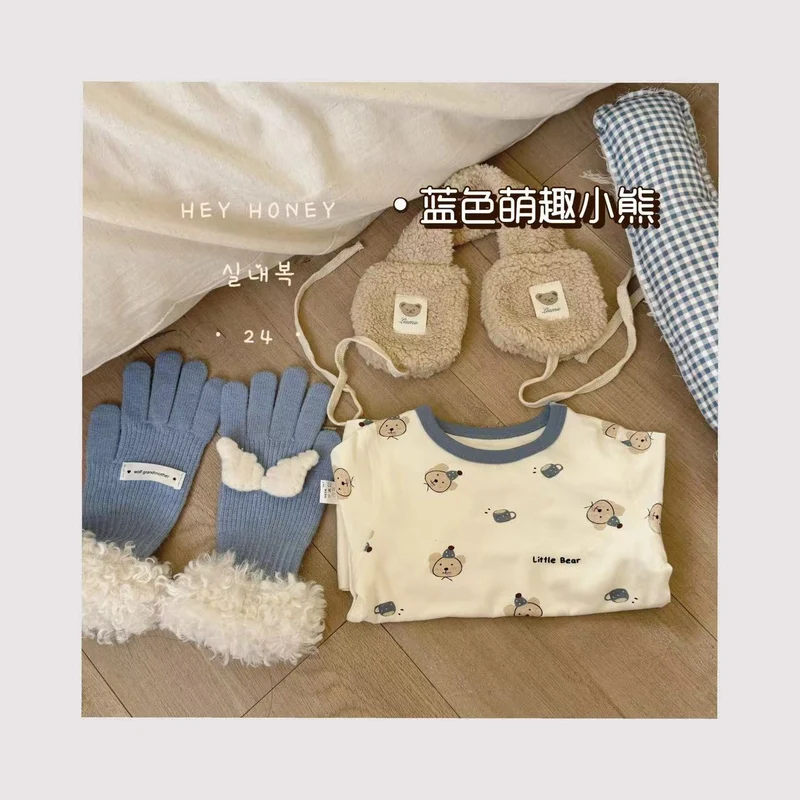 Spot Large and Small Roll Heyhoney24 Lycra Cotton Boys and Girls Autumn Clothes Intimates Printed Home Clothes Pajamas Two-Piece Set