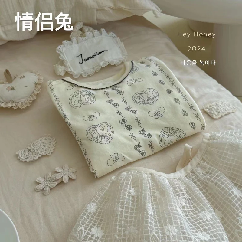 Spot Large and Small Roll Heyhoney24 Lycra Cotton Boys and Girls Autumn Clothes Intimates Printed Home Clothes Pajamas Two-Piece Set