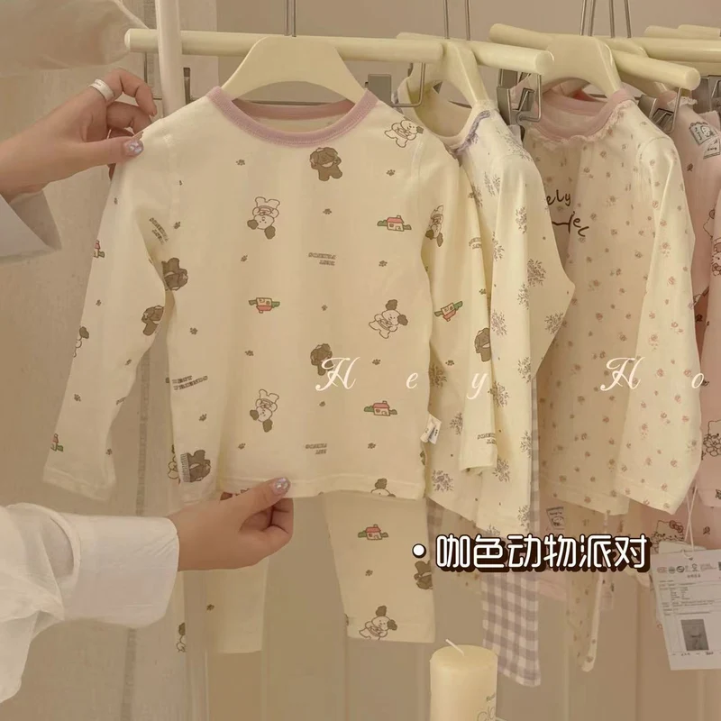 Spot Large and Small Roll Heyhoney24 Lycra Cotton Boys and Girls Autumn Clothes Intimates Printed Home Clothes Pajamas Two-Piece Set