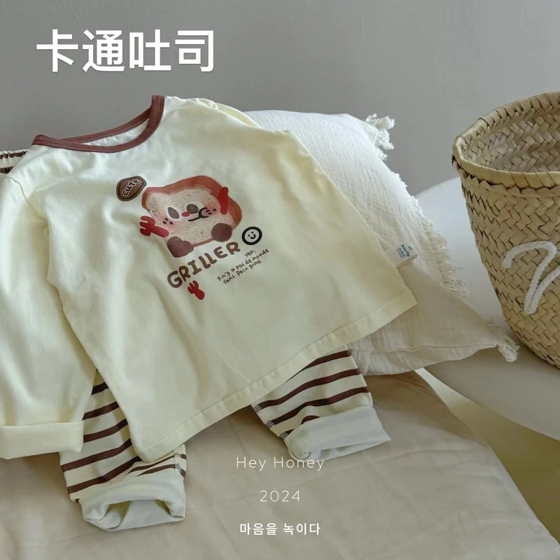 Spot Large and Small Roll Heyhoney24 Lycra Cotton Boys and Girls Autumn Clothes Intimates Printed Home Clothes Pajamas Two-Piece Set
