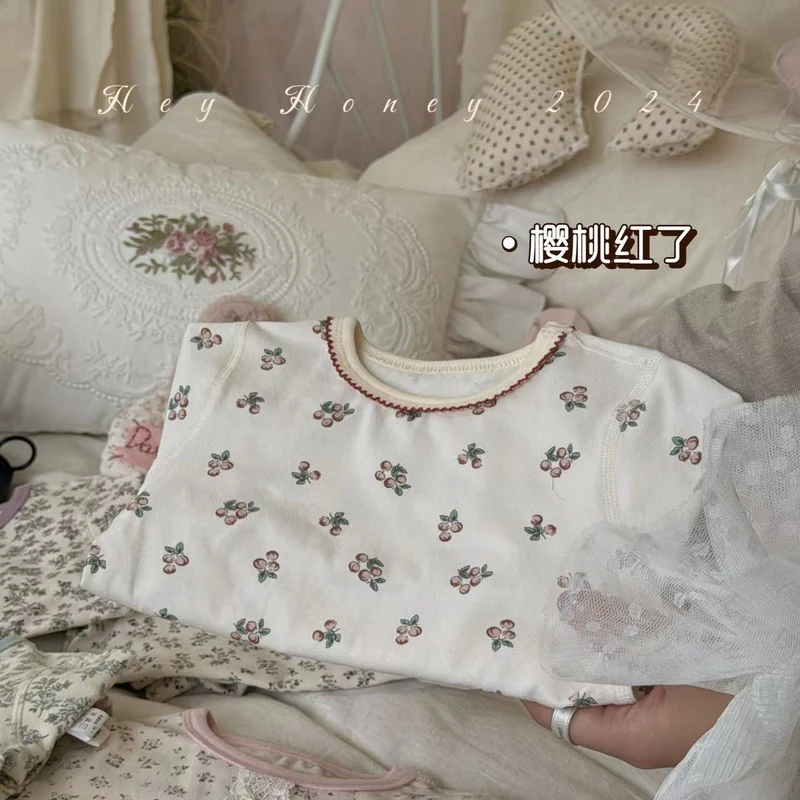 Spot Large and Small Roll Heyhoney24 Lycra Cotton Boys and Girls Autumn Clothes Intimates Printed Home Clothes Pajamas Two-Piece Set